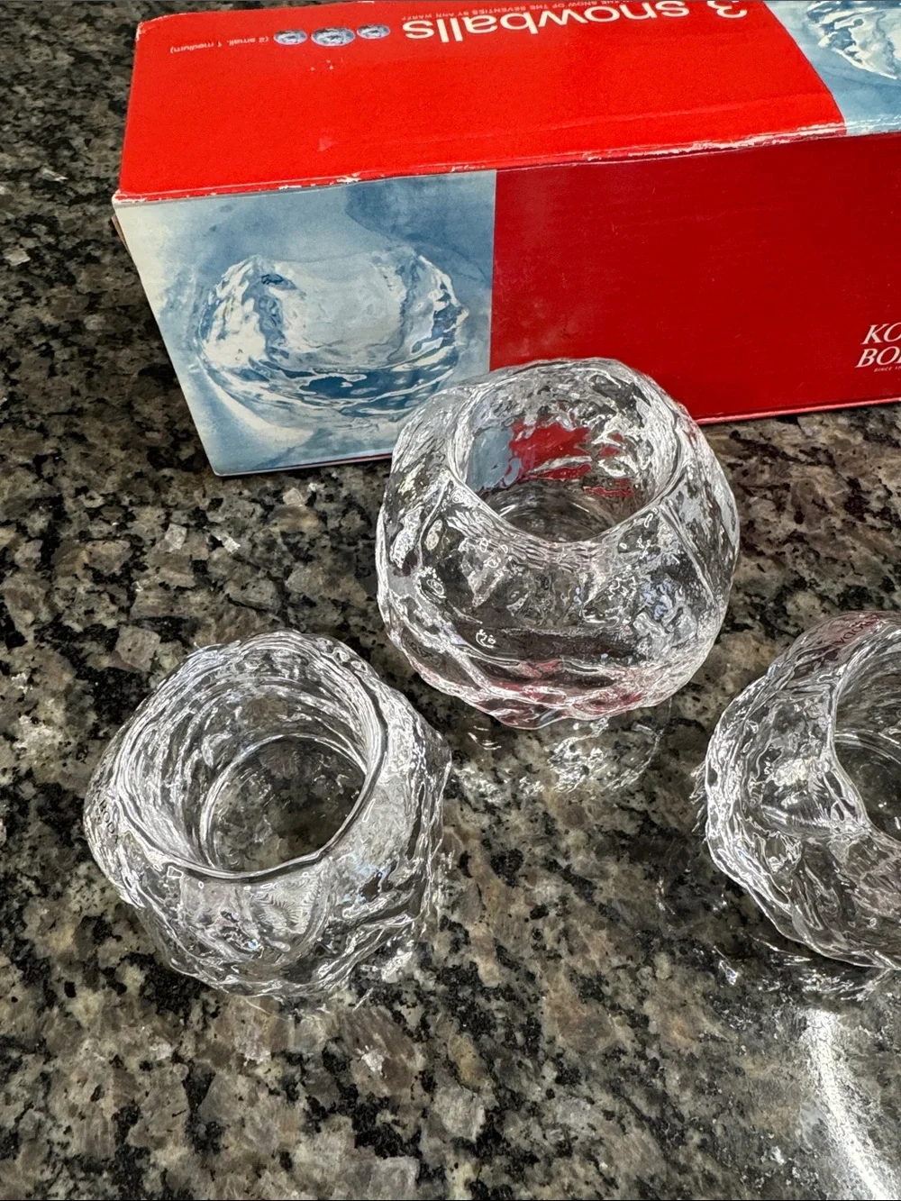 Kosta Boda Clear Textured snowballs Glass Votive Trio